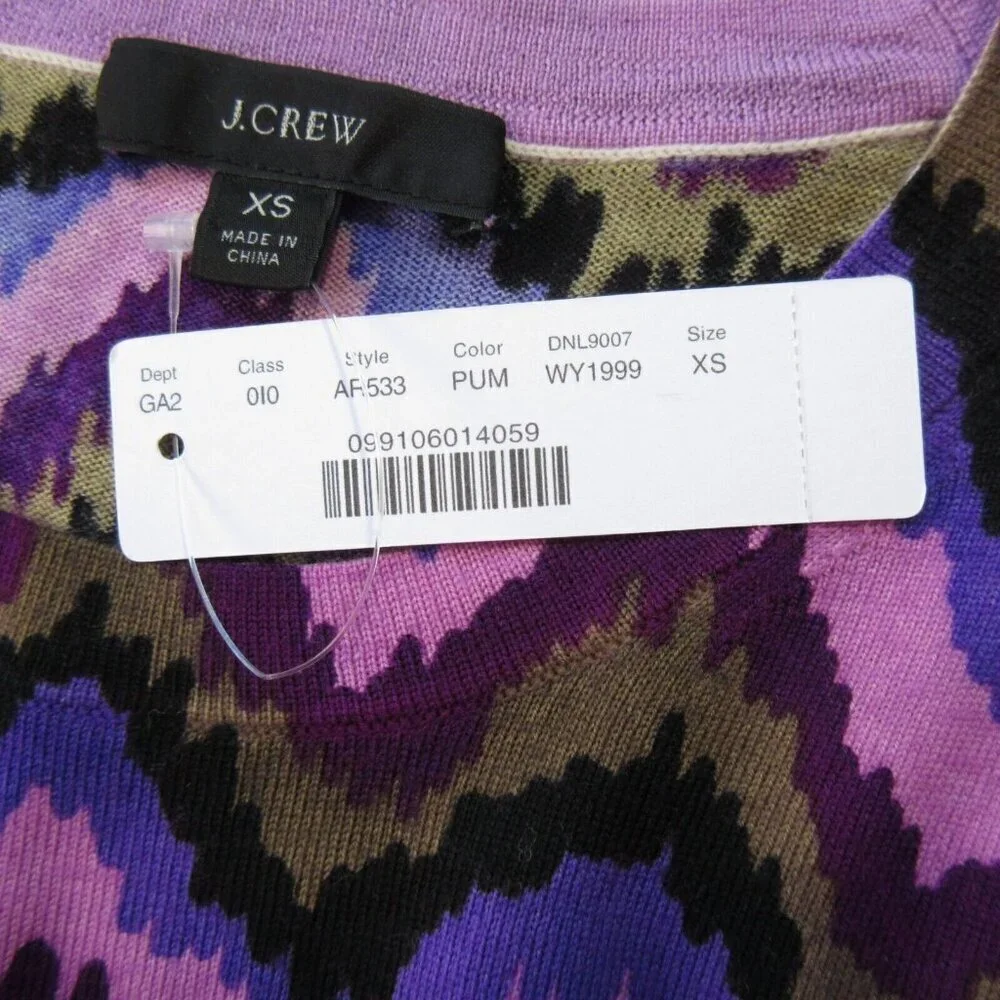 NWT J.Crew Tippi Pullover in Purple Chevorn Merino Wool Knit Sweater XS